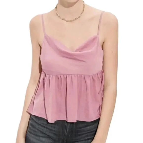 American Eagle Peplum Silky Cowlneck Flowy Tank Top Size M - Picture 5 of 5